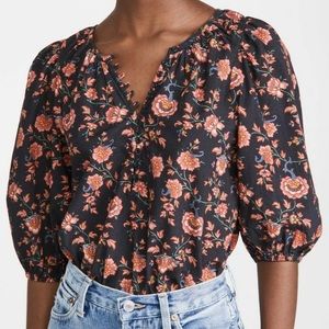 The Great The Ravine Blouse Top Antique Floral Cotton Puff Sleeve